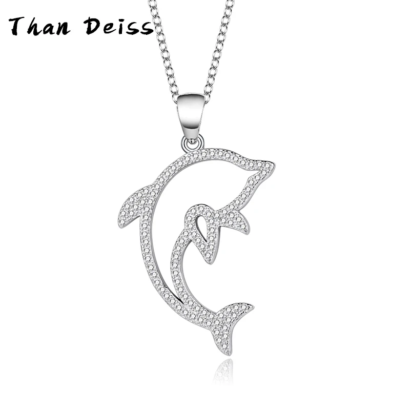 

S925 Sterling Silver Dolphin Necklace Micro Inlay Simplicity Fashion Ladies Secklace Fish Jewelry Pendant