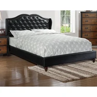 Queen Bed 1pc Bed Set Black Faux Leather Upholstered Wingback Design Bed Frame Headboard Tufted Upholstered Bedroom Furniture