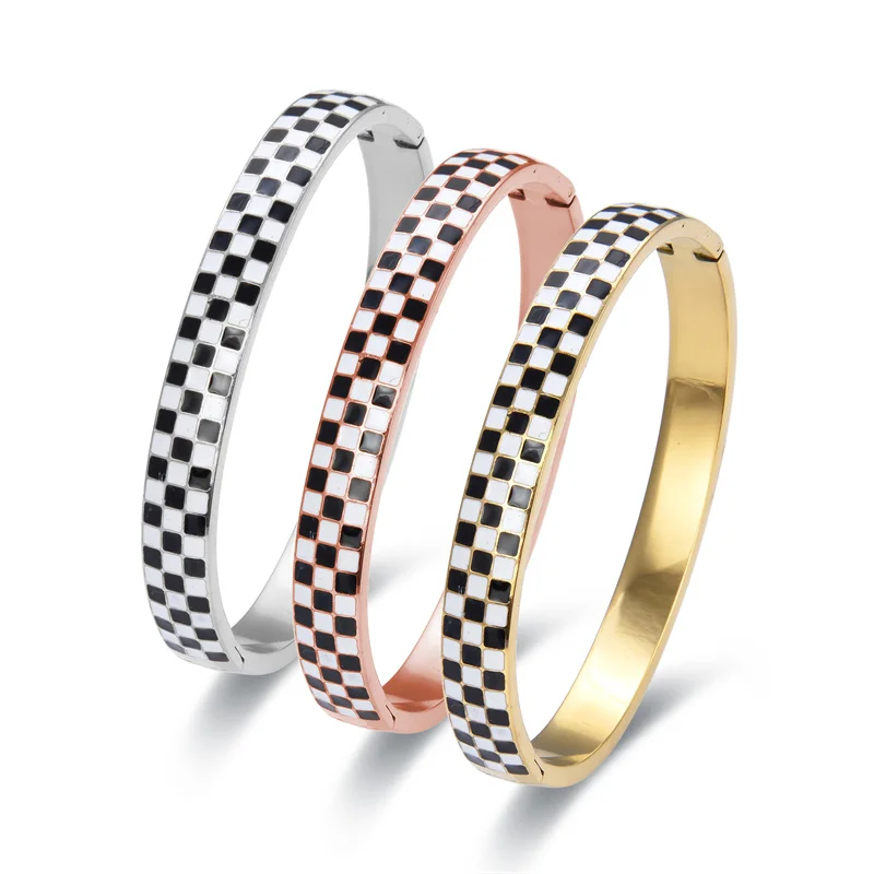 

FYSARA New Trendy Colorful Black And White Checkerboard 8MM Bracelets For Women Fashion Bangle Stainless Steel Bangles Jewelry