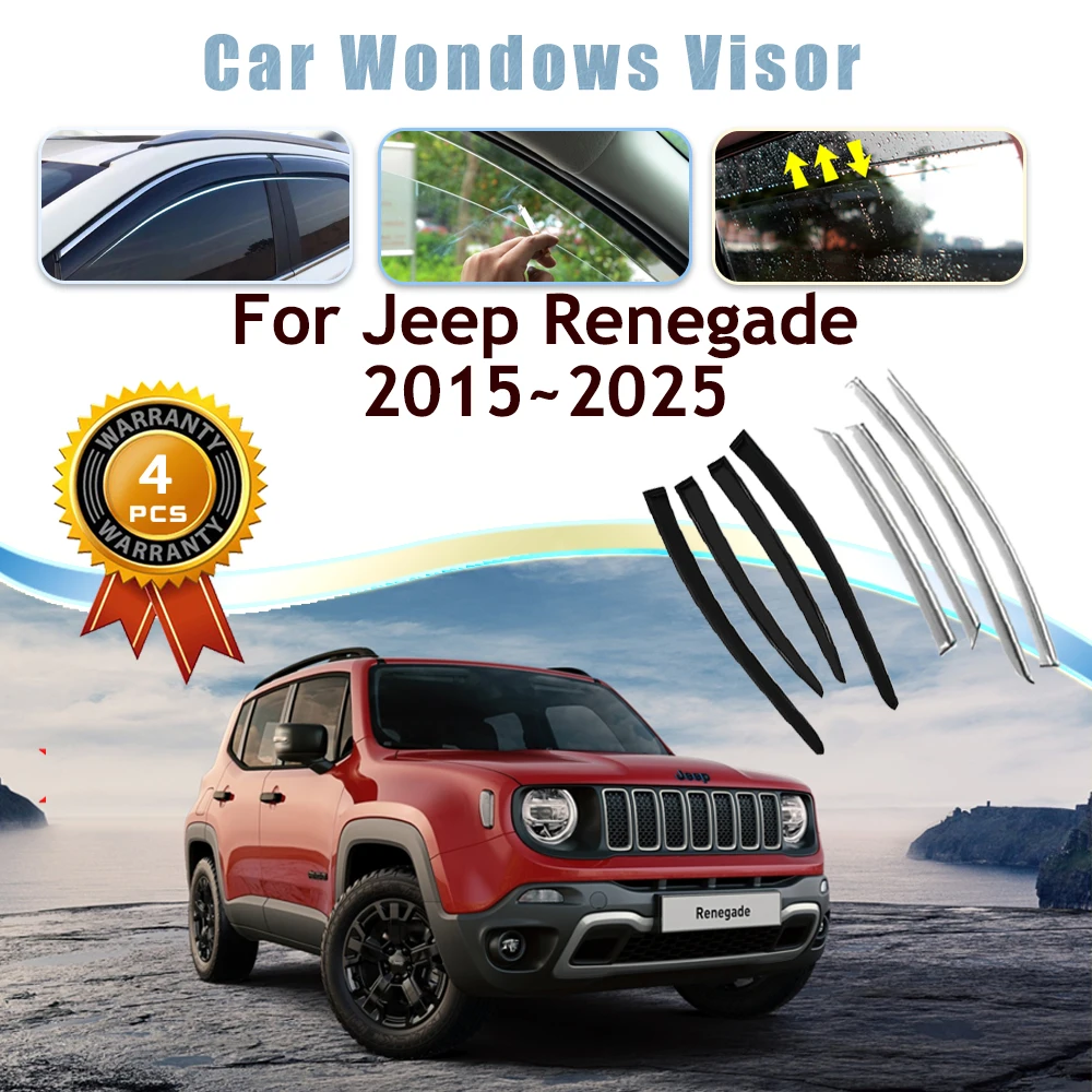 Автомобильные оконные козырьки для Jeep Renegade 2015-2025 черные прозрачные дождевики