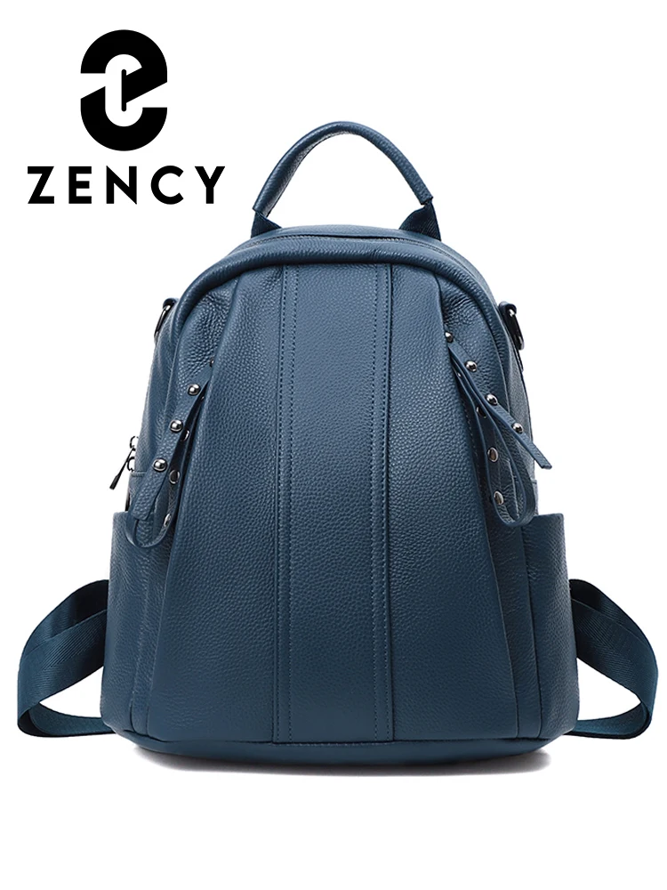 Zency Leather Bags 100% For Women Casual Simple Student School Backpack A4 Satchel Travel Rucksack Female Brand Shoulder Bag