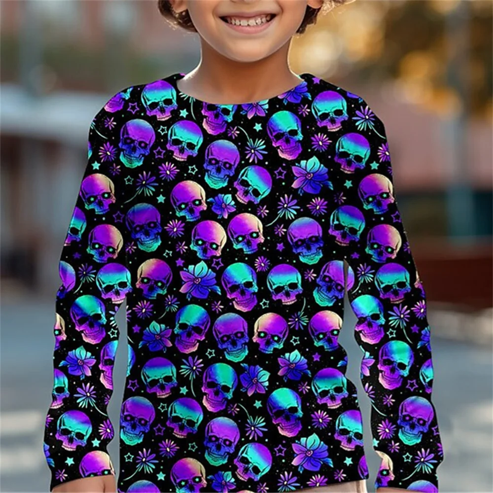 

Футболка для мальчиков на Хэллоуин с 3d буквой тыквы, футболка с длинным рукавом, Спортивная модная уличная одежда, детские повседневные футболки От 3 до 12 лет для детей