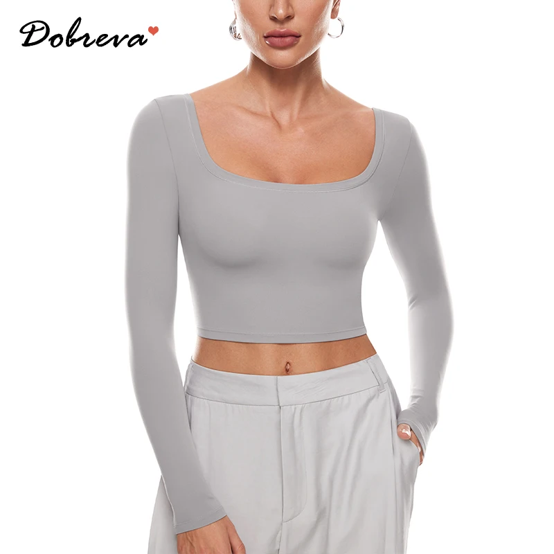 Женский укороченный топ с квадратным вырезом и длинным рукавом Сексуальные