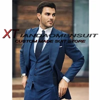 mens suit three piece formal business workwear wedding tuxedo groom point lapel jacket pants vest costume homme