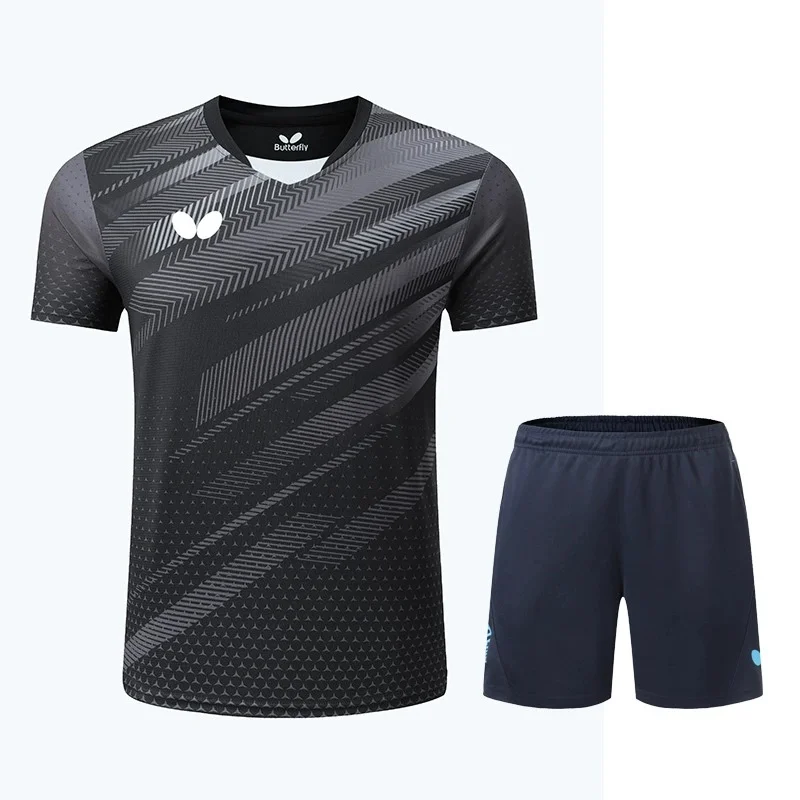 Men T-shirt Summer Quick Drying Female Training Badminton Suit Table Tennis Suit Printed T-shirt Boys Breathable Sports Suit