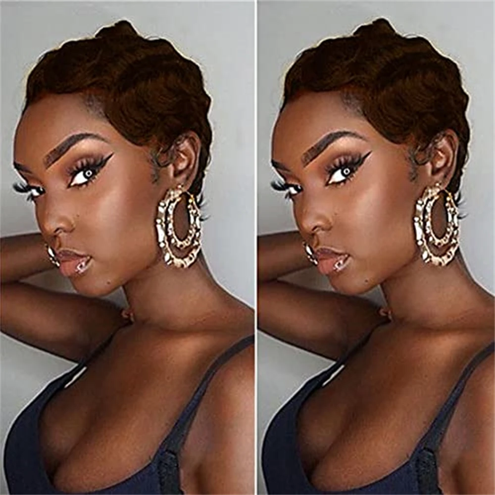 

Short Mommy Hair Wig Brazilian Remy Human Hair Finger Wavy Curly Numa Wig Ocean Wave Wigs Pixie Cut Parting Wig For Black Women