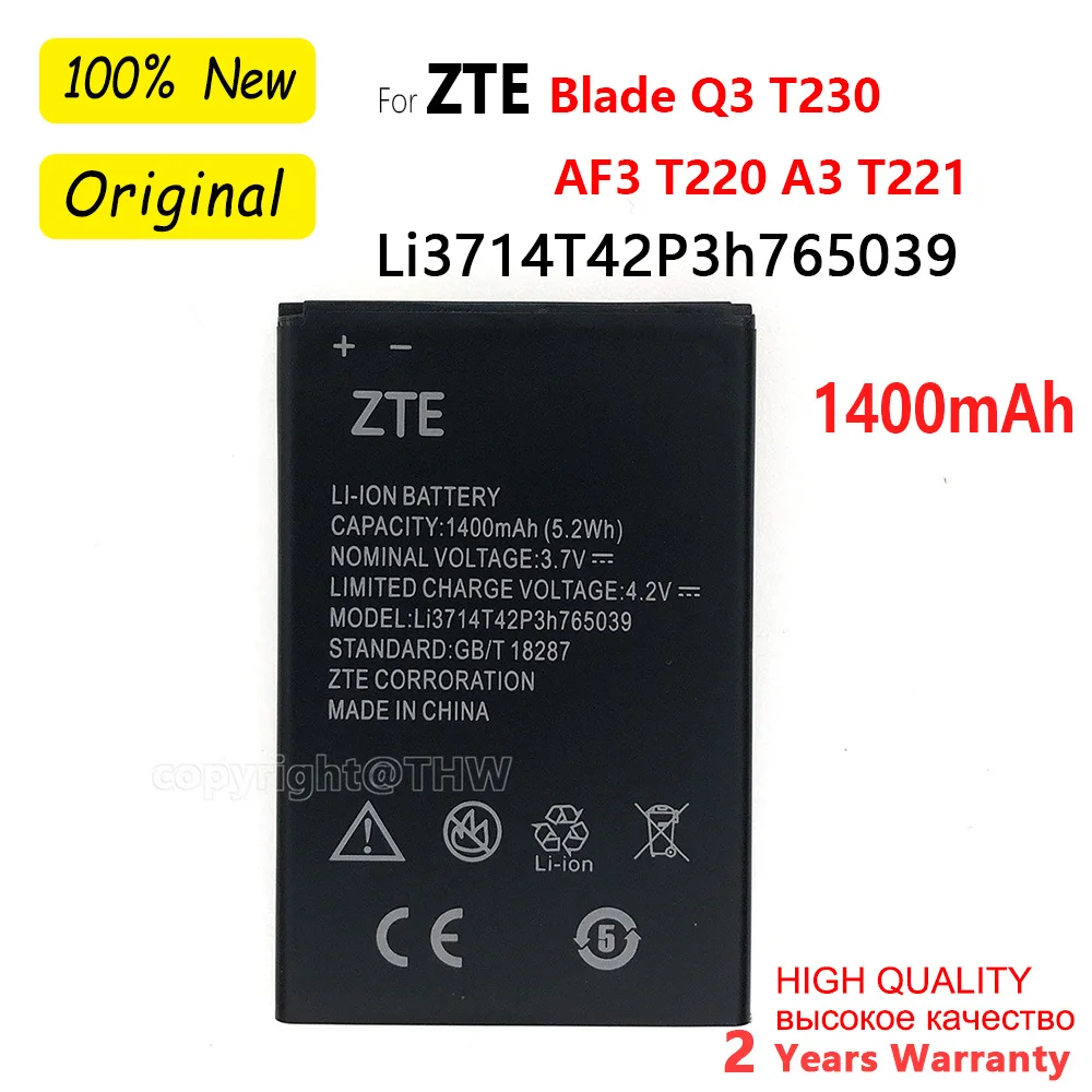 

Li3714T42P3h765039 For ZTE Blade Q3 T230 AF3 T220 A3 T221 A5 AF5 A5 Pro Battery Original New High Quality Batteries 1400mAh