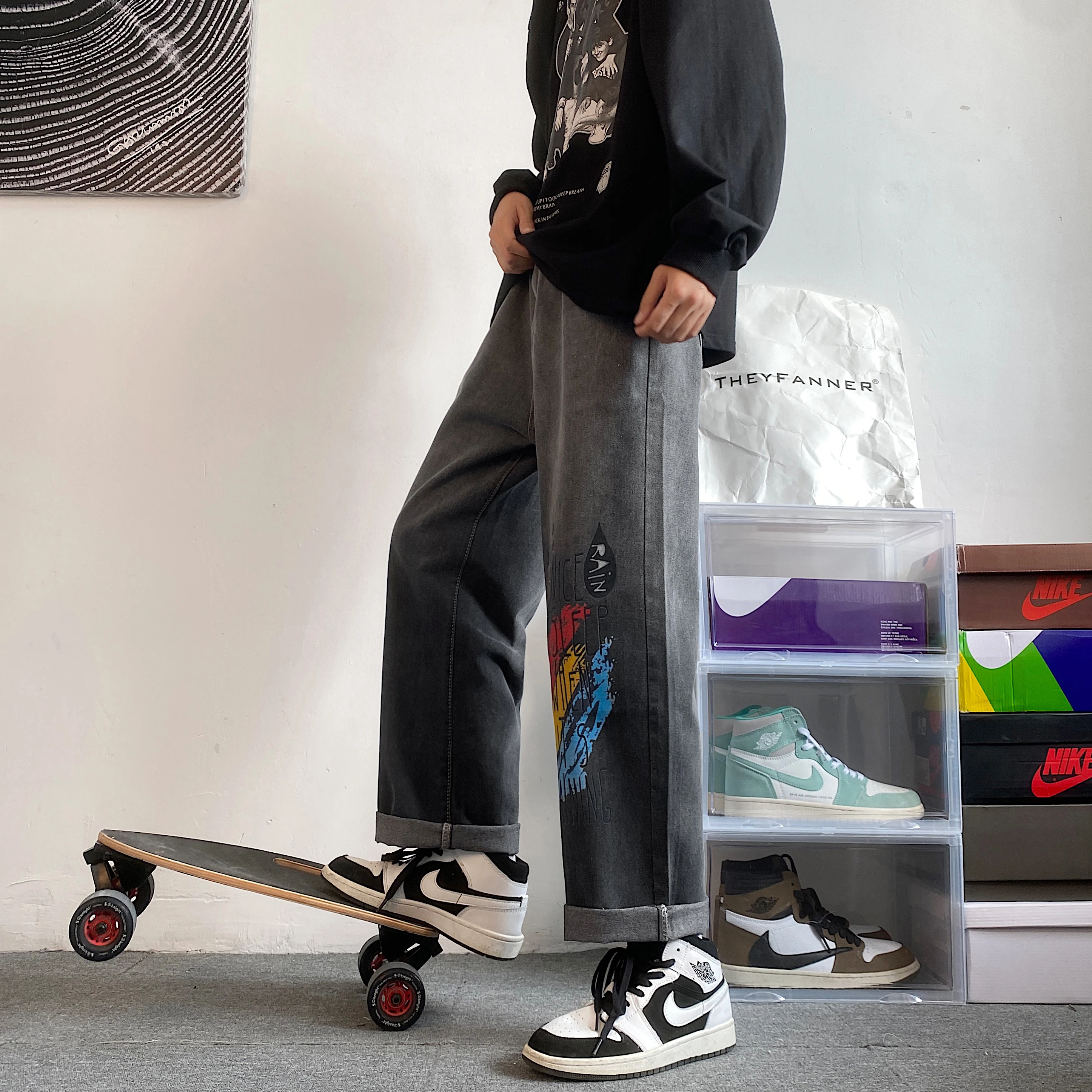 Wide Leg Cargo Pants 2022 Korean Fashion Loose Straight Male Streetwear Baggy Men Jeans Spring Autumn