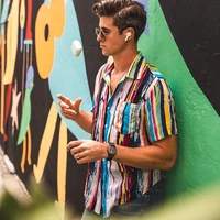 2022 summer fashion european and american hip hop striped series digital 3d printing mens street short sleeved lapel shirt