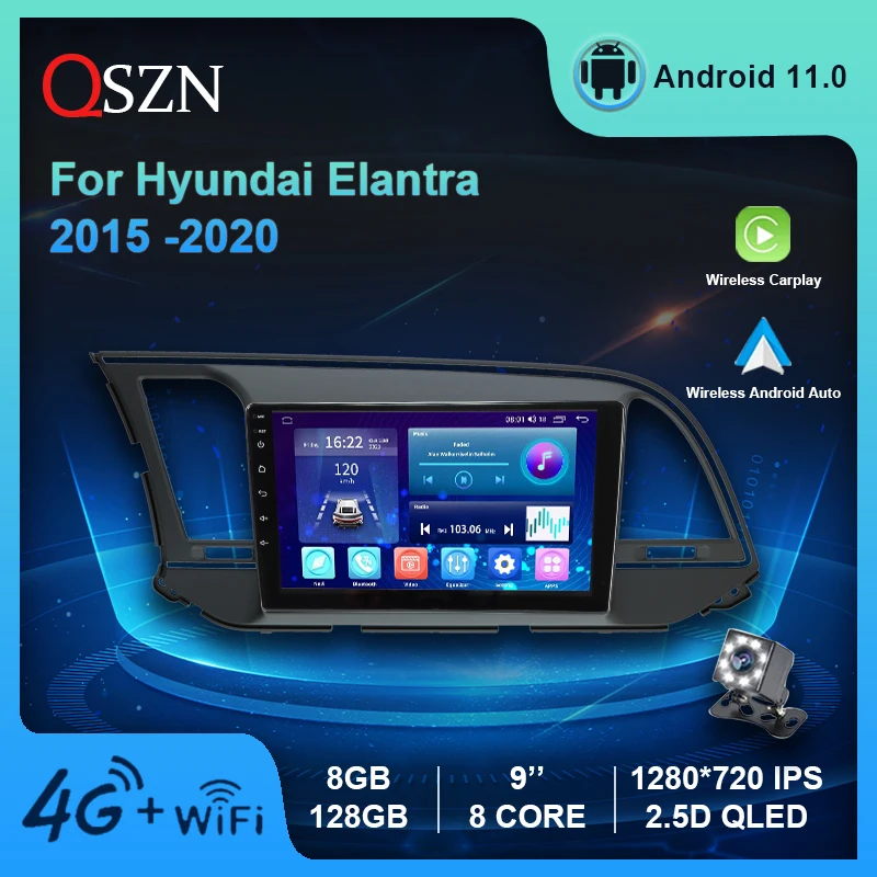 

QSZN For Hyundai Elantra 2015-2020 Car Radio 4G GPS WIFI Video Multimedia Player DSP Carplay+Auto 8 Core Android 11 Autoradio
