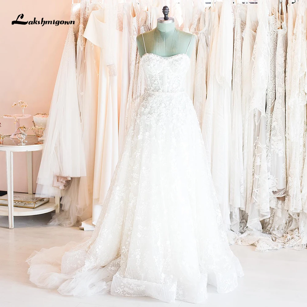 

Boho Sexy Sweetheart Spaghetti Straps Lace Tulle A Line Wedding Dress For Women Bridal Gowns Sweep Vestidos De Novia Robe