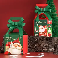 20 Pcs/Lot Creative Christmas Gift Box Apple Box With Bow Ribbon Cartoon Santa Claus Card Paper Hand Carry Small Packaging Box