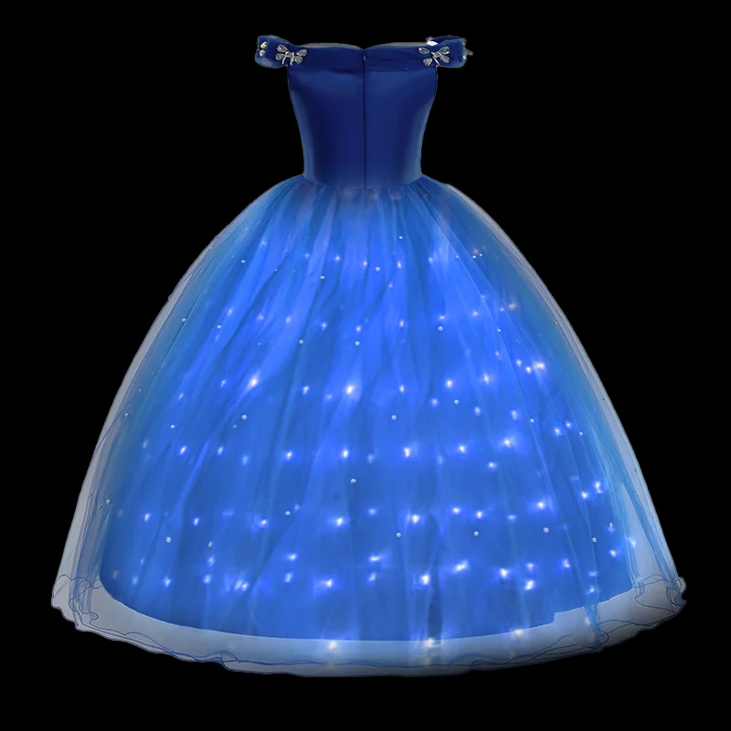Uporpor LED Light Up Girls Cinderella Princess Dress for Halloween Birthday Party Cosplay Girl Costume Kids Fancy Blue Ball Gown