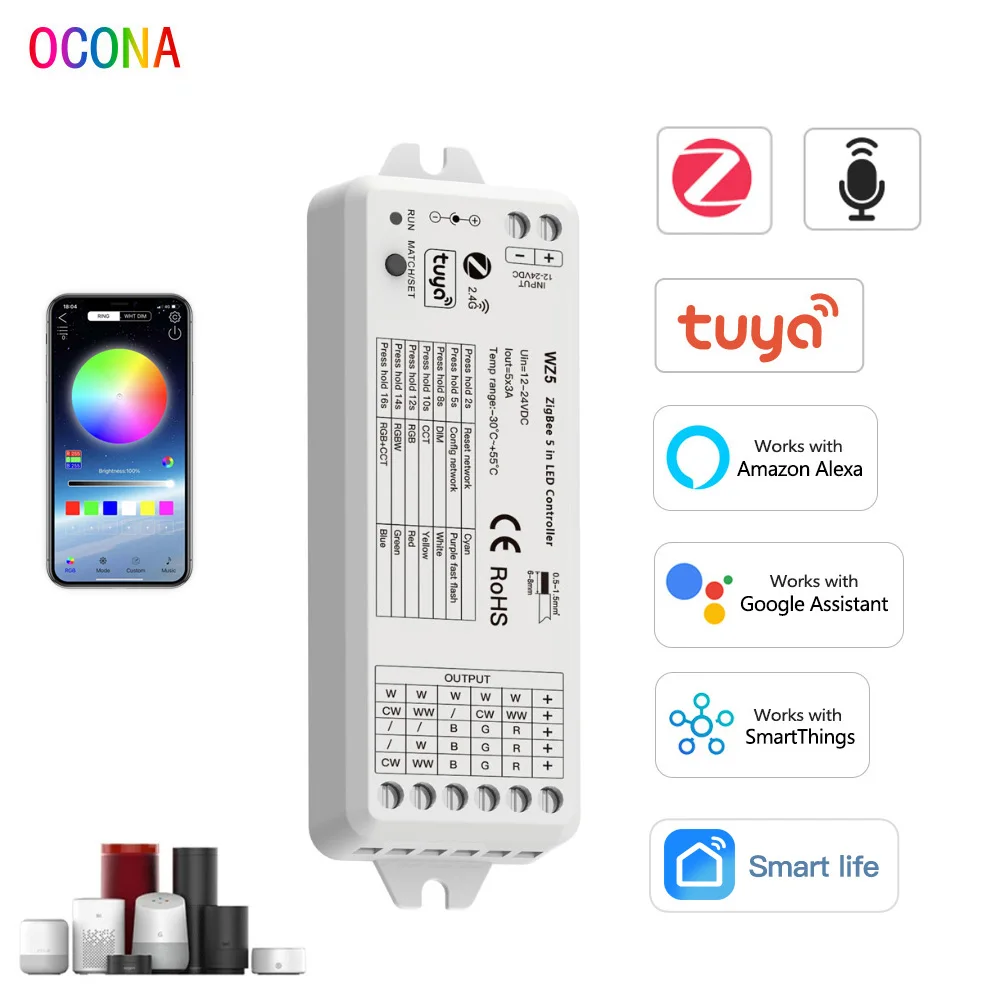 Светорегулятор ZigBee 3-в-1, 3 А * 5 каналов, 2,4 г, 12 В, 24 В | AliExpress