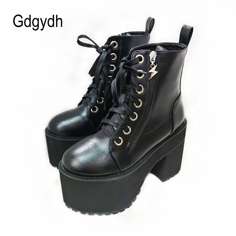 Gdgydh Womens Lace Up Combat Boots Platform Extreme High Heels Fashion Zipper Cosplay Ankle Boots Concert Clubwear Faux Leather