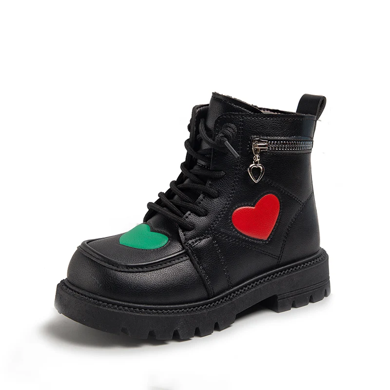 

Trend Fashion Winter Martin Boots For Girls Korean Style Plaid PU Leather Snow Boots Thick Warm Plush Casual Shoes For Kids