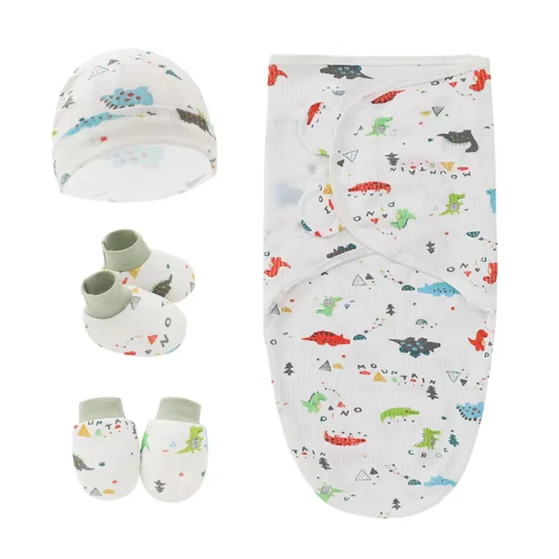 

4PS Baby Sleeping Bags Newborn Baby Cotton Swaddle Blanket Wrap Sleeping Bag +Hat Stroller Wrap Toddler Blanket Sleeping Bags