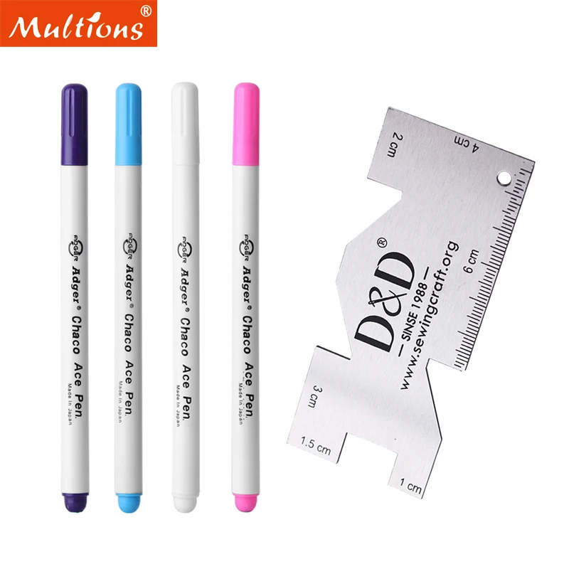 

5Pcs Water Erasable Pen Fabric Marker Tailor's Chalk Metal Sewing Measuring Gauge Quilting Rulers Tailor Craft Sewing Tool