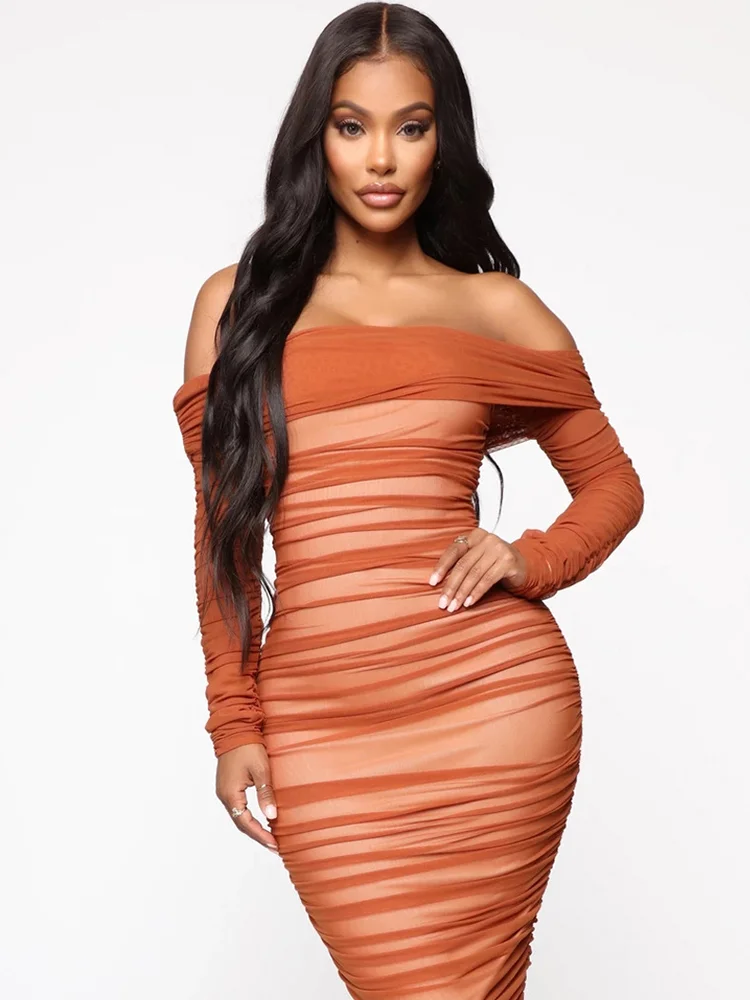 Articat сетчатые прозрачные с открытыми плечами платье миди вечерние модельные