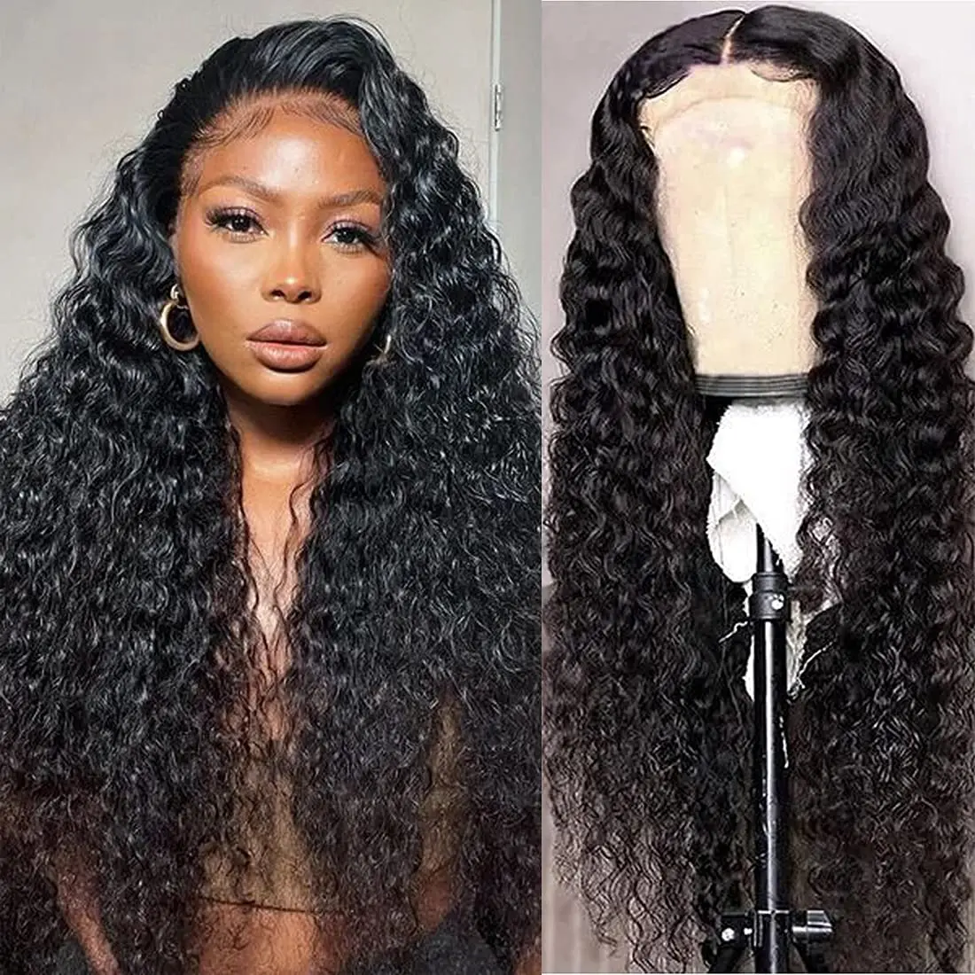 LEVITA  Deep Wave 150 Density 13x4 Lace Front Human Hair Wig 30 Inch Water Curly Brazilian 13x4 T-Part Lace Wig For Women