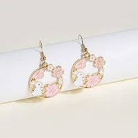 korean style cute animal dangle earrings for women flower rabbit dog kitten earring painting oil jewelry children birthday gift