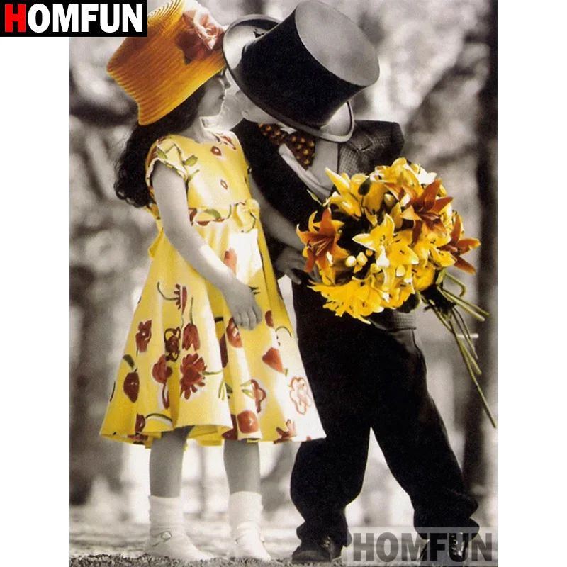 

Алмазная 5D Вышивка HOMFUN «сделай сам», вышивка крестиком, «пара цветов», домашний декор, полное украшение, инкрустация стразами