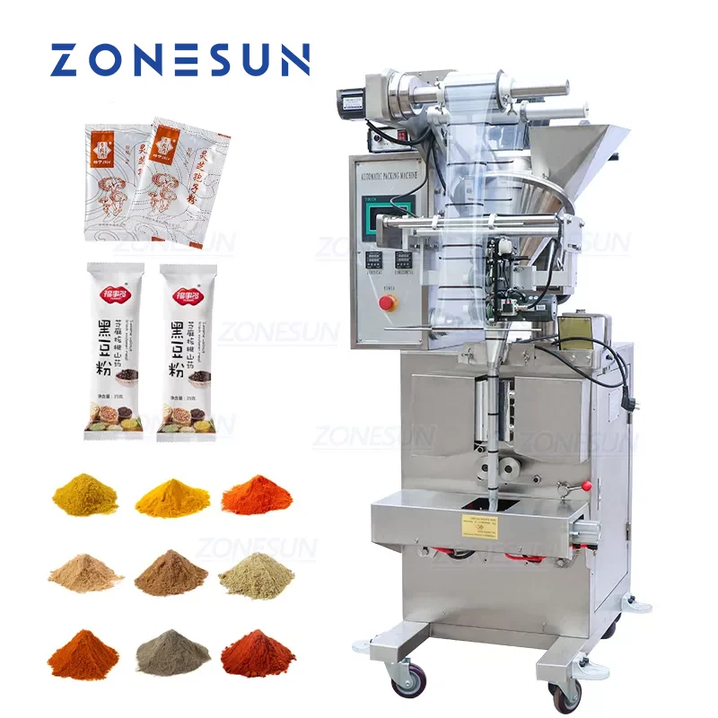 

ZONESUN 4 Side Seal Automatic Packaging Powder Pillow Plastic Bag Filling Sealing Machine