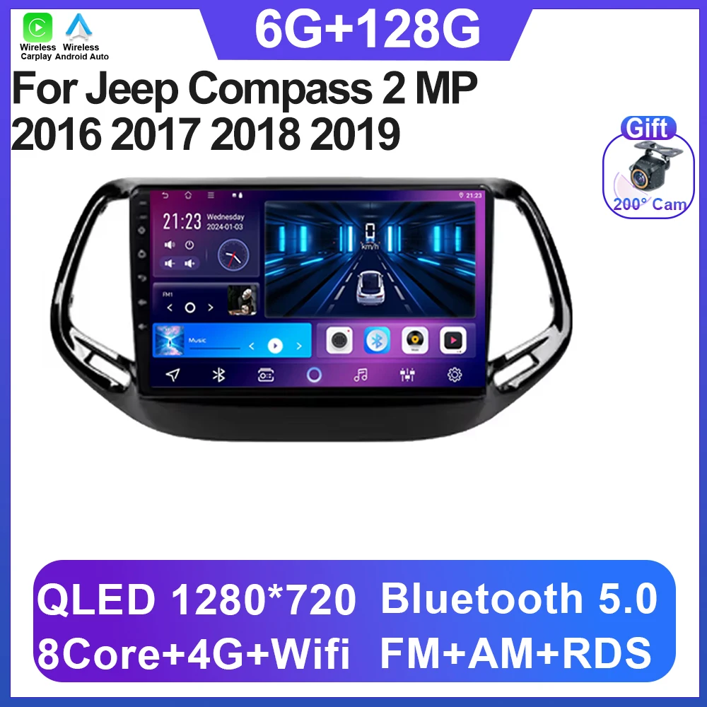 

Android 14 для Jeep Compass 2 MP 2016 2017 2018 2019 Автомобильный радиоприемник Мультимедийная навигация GPS QLED IPS Экран No 2 DIN DVD BT 5G
