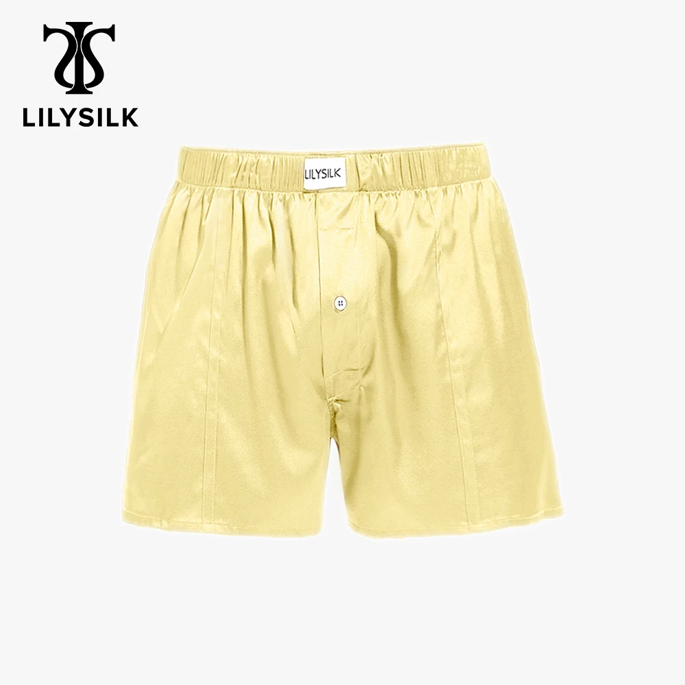 LILYSILK Mens Silk Sleep Shorts Lounge Short Bottoms for Men Elastics Waist Underwear New Buttoned Boxers Free Shipping