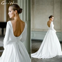 crepe long sleeve bridal wedding gown open back wedding dress for bride backless bridal vestido de novia robe de mari%c3%a9e