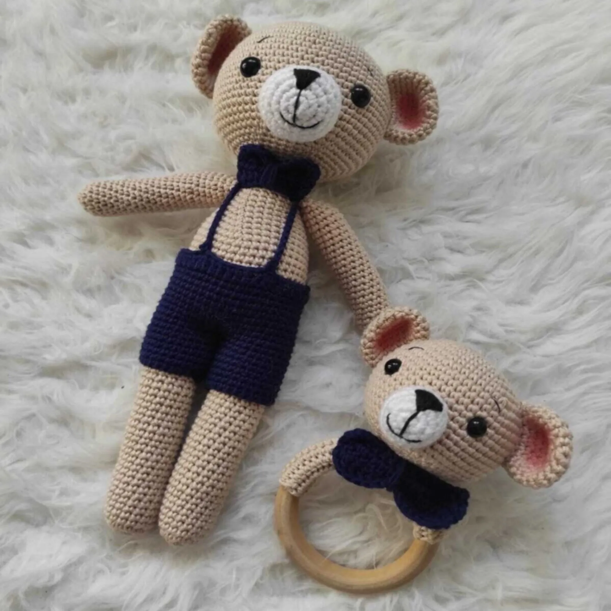 

Amigurumi Brown Teddy Bear Set Gift Organic Animal Knitted Toy Washable Handmade Newborn Sweet Baby Playmate for Sale