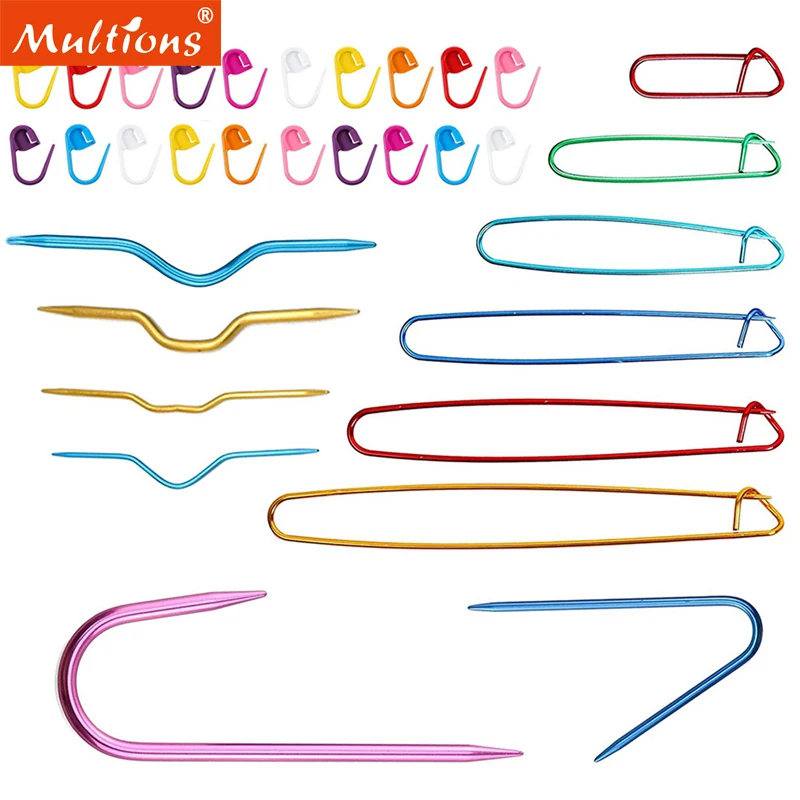 

32pcs Aluminum Knitting Needles Yarn Stitch Holders Bent Tapestry Yarn Needles with Stitch Markers for Blankets Weaving Quilting