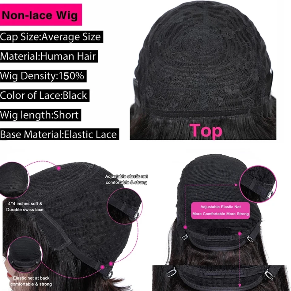 Парик из 100% человеческих волос коричневый короткий парик с короткими волосами