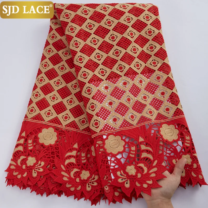 SJD Африканская Кружевная Ткань С Камнями Двойной Водорастворимый Нигерийский