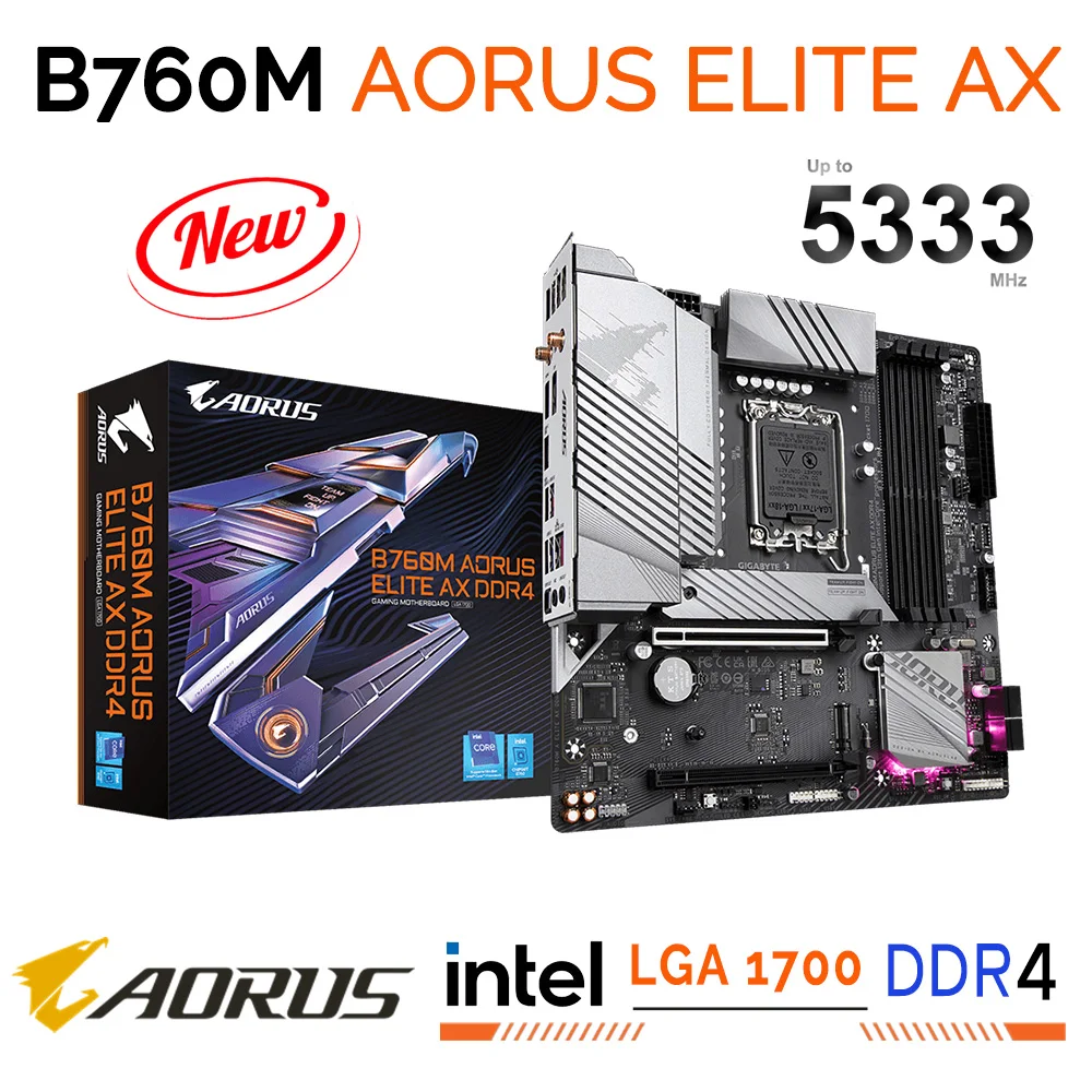 

GIGABYTE B760M AORUS ELITE AX DDR4 Intel B760 материнская плата LGA 1700 i3 i5 i7 i9 процессор PCIe 4,0 2.5GbE LAN Wi-Fi 6E Умный вентилятор
