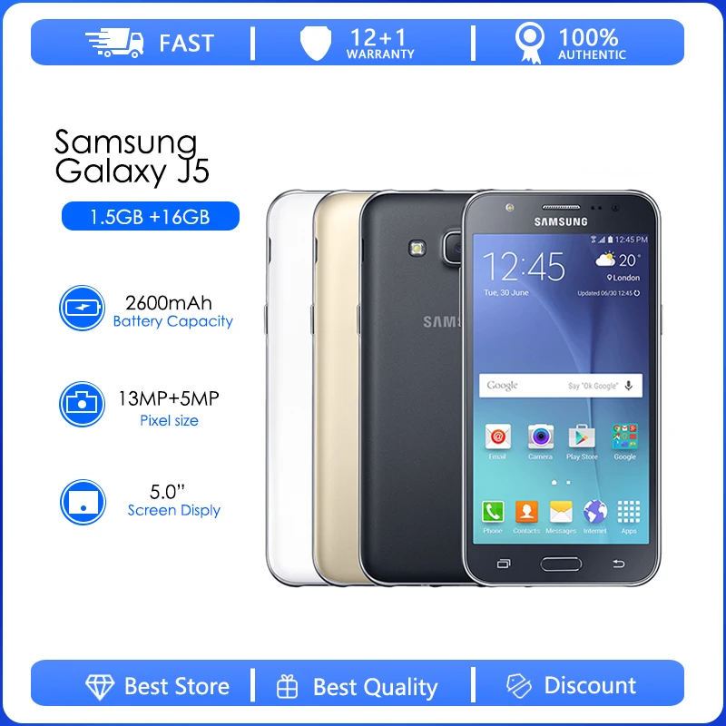 Восстановленный разблокированный сотовый телефон Samsung Galaxy J5 J500H/J500F с двумя
