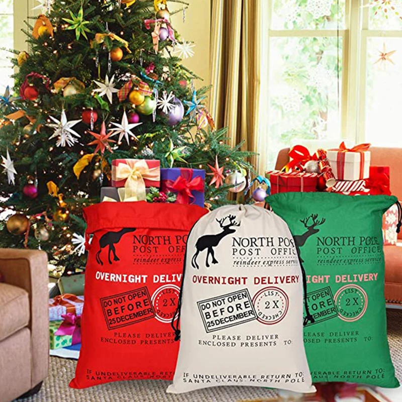 

10Pcs Bulk Xmas Gift Bag Santa Sack 39 Style Candy Packing With Drawstring Striped Canvas Ornament For Child Merry Christmas