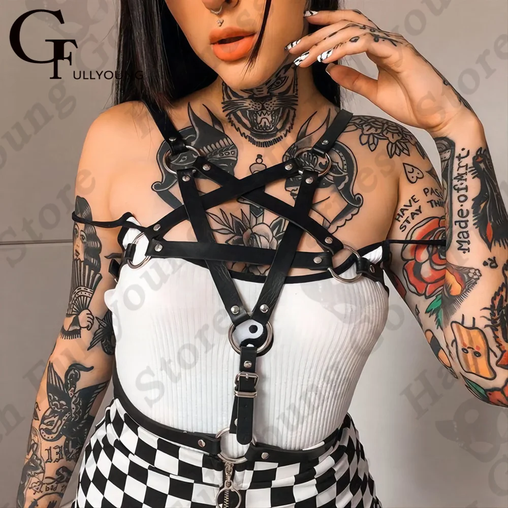 Женские сексуальные подвязки кожаные бондаж для тела клетка с пентаграммой