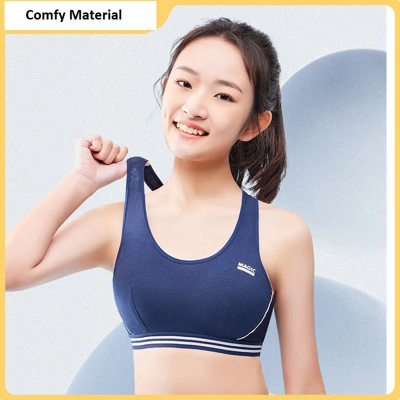 

12-18 Year Teens Girls Sports Vest Bra Puberty Gym Underwear Wireless Teenager Sport Bra with Chest Pad Young Girls Training Bra