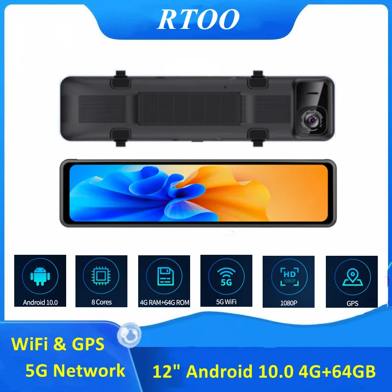 

4G Android 10 Car DVR 1080P 12Inch Rearview Mirror 4G+64G GPS WIFI ADAS Dash Cam Dual Lens Front and Rear Camera Drive Recorder