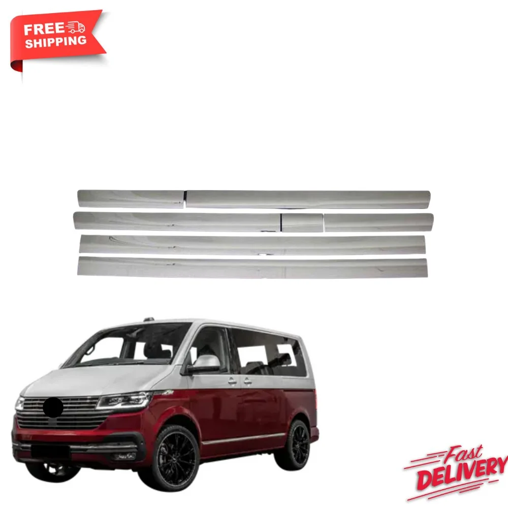 

For VW Volkswax T6 carrier chrome side door streamer tek slide 7 PCs. Long chassis 2015 and up stainless steel Volkswax for VW