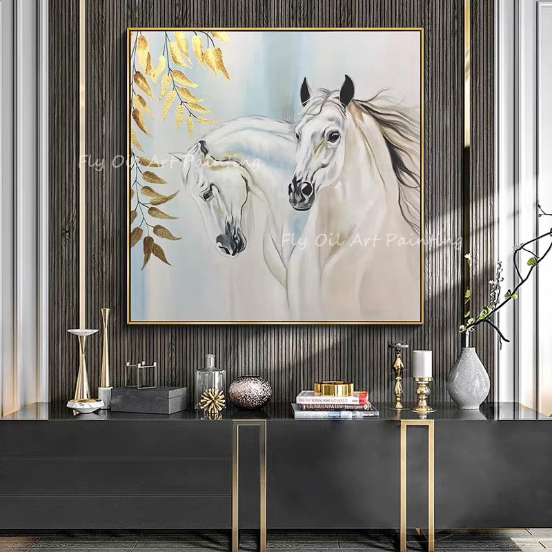 

100% hand painted white horse face cool beautiful animal landscape high quality picture Oil Painting Porch Aisle For Living Room