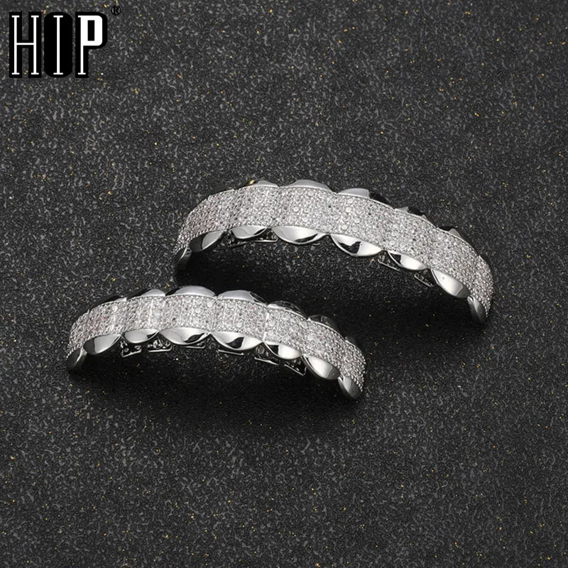 

Hip Hop CZ Teeth Grillz Caps Cubic Zirconia Iced Out Micro Pave Top&Bottom Charm Grills Set For Men Women Jewelry Gift