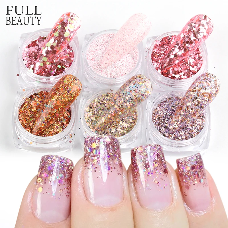 

Mixed 6 Types Rose Gold Nail Glitter Set Holographic Mirror Hexagon Sequin Flakes Nails Art Decorations Manicure Dust CH1539-31