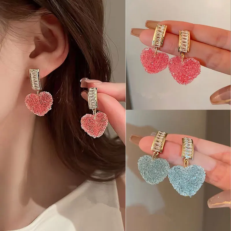 

2022 New Sweet Romantic Pink Heart-Shaped Pendant Earrings for Women Fashion Earrings Jewelry Accessories Gift Party Girls
