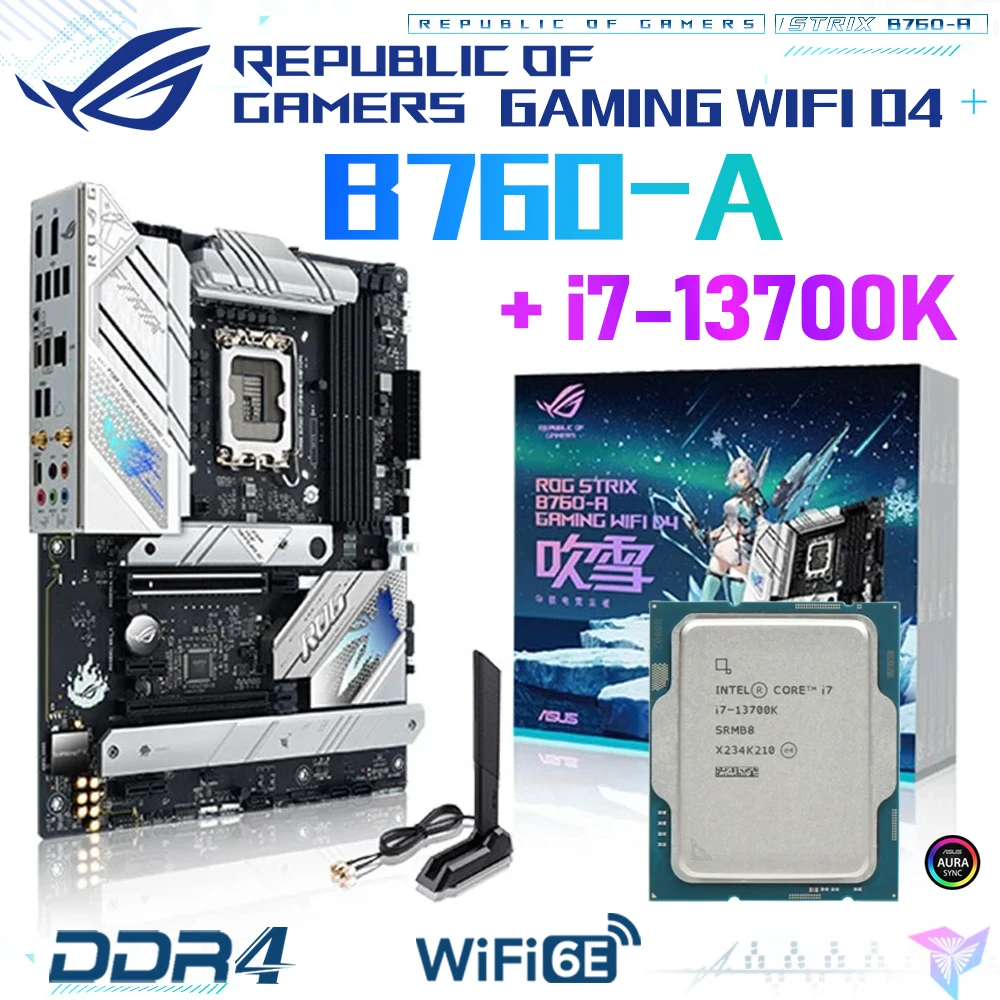 

Asus ROG STRIX B760-A GAMING WIFI D4 White Motherboard Socket LGA 1700 CPU Suit Core i7 13700K New Intel B760 M-ATX WI-FI 6E M.2