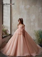 puffy princess birthday dress kids layers flower girl dresses hi low princess dress cute first communion gowns