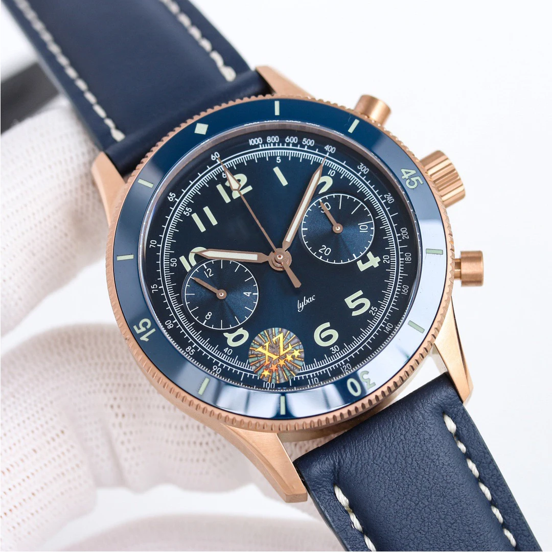 

Часы мужские механические с хронографом и кожаным ремешком, 1:1, 42,5 мм