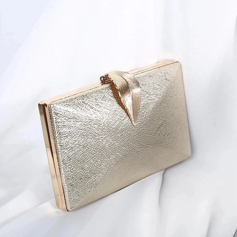 

Luxury Evening Bags Women's Wedding Clutch Bag Gold Purse Ladies Handbag Party Purse for Bridal Metal Leaf Lock Shoulder Bag