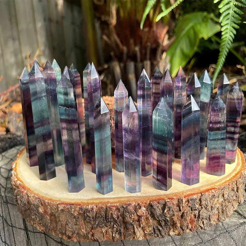 

Natural Rainbow Fluorite Crystal Tower Points Energy Meditation Stone Crystals Wand Hexagonal Obelisk Column Home Decoration